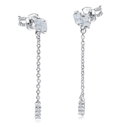 Rectangle CZ Stone With Chain Drop Earring Stud STS-5553